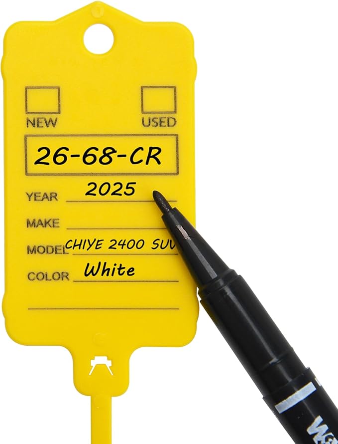 200 Car Key Tags with Labels Plastic Car Dealership Key Tags Self Locking Automotive Identifiers Blank Shop Labels with One Pen (Yellow)