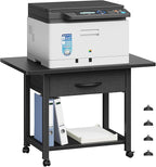 22"x15" Large Printer Stand with Storage Drawer, 2-Tier Under Desk Printer Table for Home Office, Printer Cart fit Fax Machine/3D Printer/Scanner(Black)