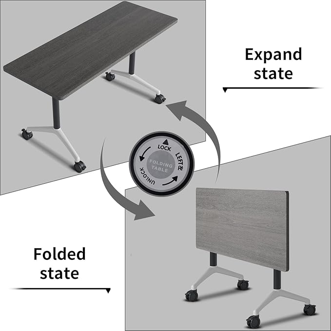 Conference Room Table with Flip-Top Design for Dynamic Meetings, Business Table Computer Desk with Heavy-Duty Frame,Foldable Seminar Meeting Tables for Home Office (2, B, 61IN)