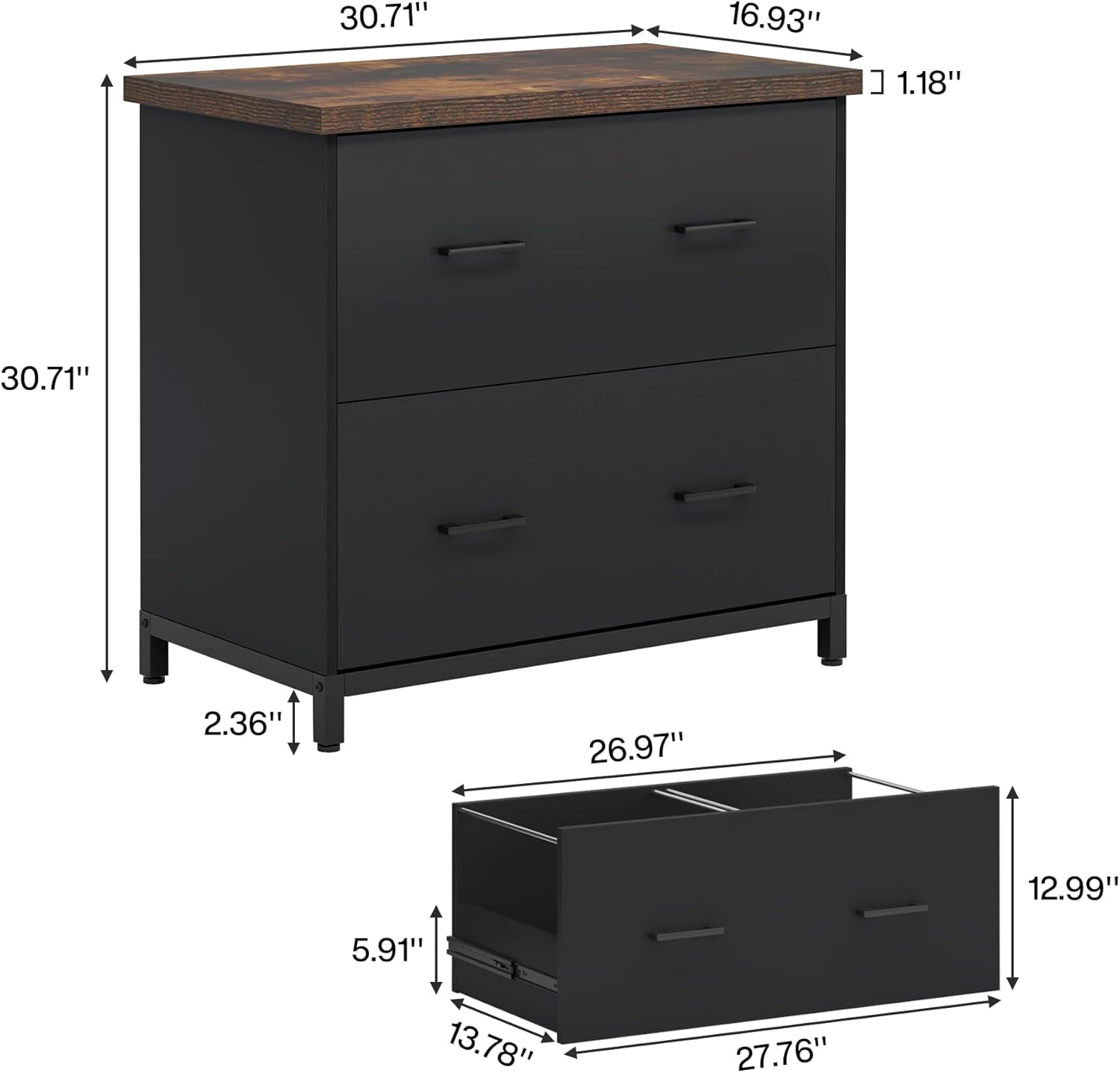 Tribesigns 2-Drawer File Cabinet, Wood Lateral Filing Cabinet for Home Office, A4, Letter Size, Brown and Black