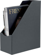 UnionBasic Magazine File Holder, Leatherette Desktop Document Organizer, Home Office Paper Holder File Storage Literature Sorter, Grey