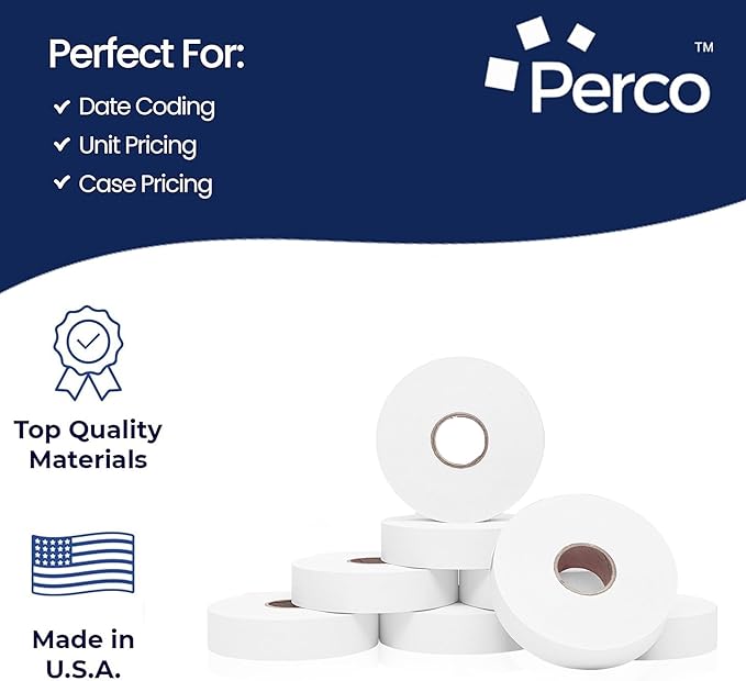 Perco White Pricing Labels for Monarch 1136 - 3 Sleeves, 24 Rolls Value Pack - 42,000 Labels with Ink Rolls Included