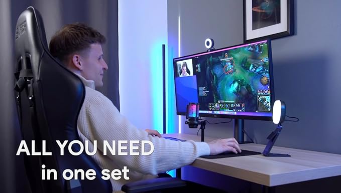 Live Streaming Kit- Perfect for Streaming Video Games on Twitch, YouTube, Podcasts and Working from Home. includes 1920x1080p Webcam, Professional USB Microphone, and One LED Multi-Color Light