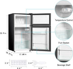 Mini Fridge With Freezer,3.2 Cu.Ft Compact Refrigerator,Mini Refrigerator With 2 Doors For Bedroom,Office,Kitchen,Apartment,Dorm(sliver)