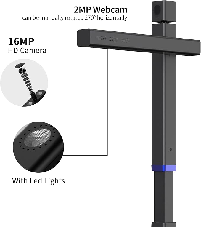 CZUR Shine Surface Pro Professional Document Scanner, 16MP Document Camera + 2MP Webcam+ Working Surface, A3 Book Scanner for Computer/Laptop, 180+ Languages OCR, Fast Scan 1s/Page, for PC/Mac