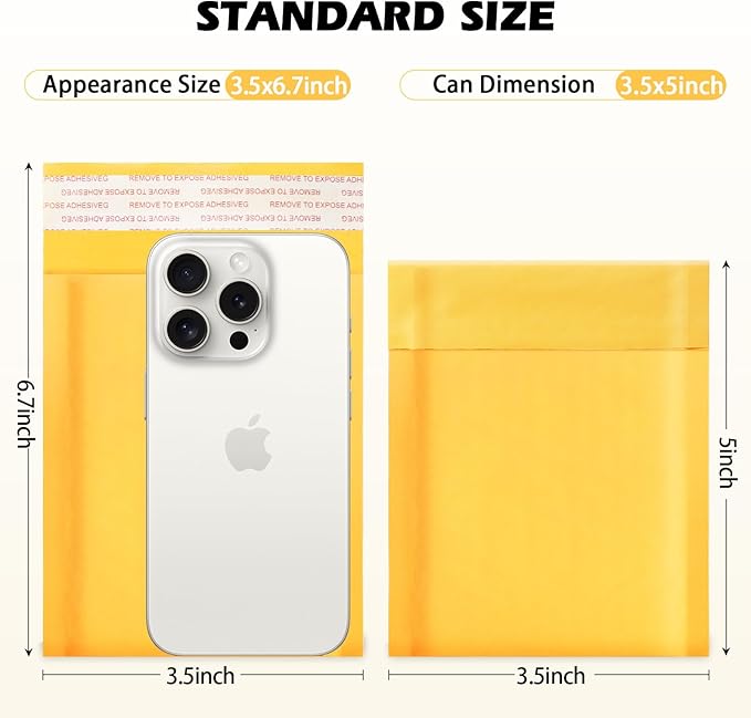 52Pack Yellow 3.5x5inch Kraft Bubble Mailers Small Business Mailing Packages Self-Sealing Paper Envelopes, Mailer Shipping Padded Envelopes with Strong Adhesion for Jewelry Makeup Supplies