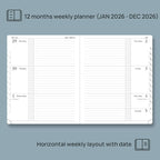 POPRUN Weekly Planner 2026 Calendar (Large 8.5" x 10.5") 12 Months Notebook with Horizontal Layout, Leather Hardcover, Inner Pocket, 100GSM Thick Paper, Pen Holder - Pacific Green