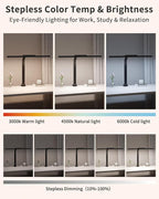 LED Desk Lamps for Home Office, 24W Bright Eye-Caring Light with Clamp, Stepless Dimming Adjustable Flexible Gooseneck Clip on Desk Office Lamp with Adapter for Reading, Study, Workbench,Black