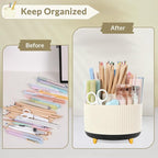 SKYDUE 360 Rotating Organizer, Dual-Purpose Pencil Pen Holder, 5-Slot Rotating Pencil Cup for Office, School, Home (Beige-Black)