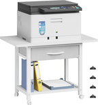 22"x15" Large Printer Stand with Storage Drawer, 2-Tier Under Desk Table for Home Office, Fits Fax Machine/3D Printer/Scanner (White)