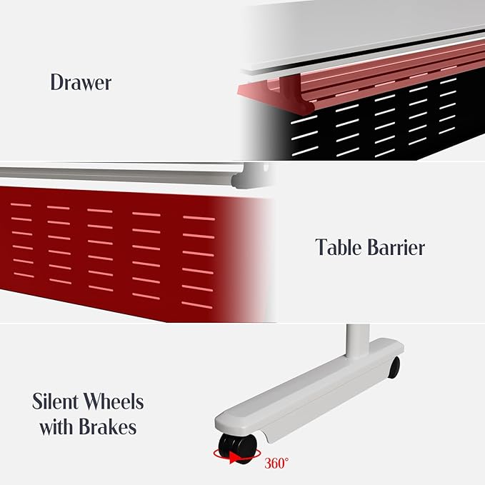 8Pack Conference Room Table, Folding Conference Table for Office Classroom, Mobile Training Tables with Casters Silent Wheels, Large Rectangular Convertible Modular Seminar Tables (L47.2in)