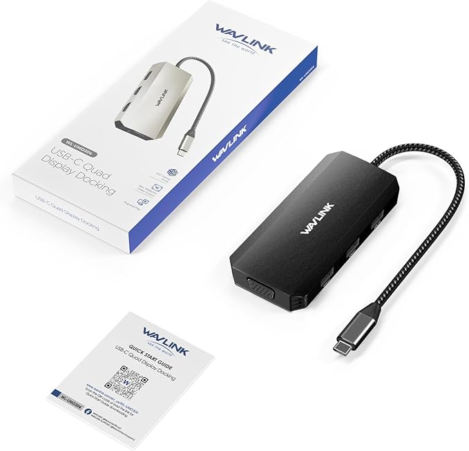 WAVLINK USB-C Docking Station for MacBook, Dell XPS, Lenovo Yoga, HP Laptops - Dual HDMI, DisplayPort, VGA, 3 USB 2.0 Ports, Black