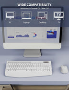 Wireless Keyboard and Mouse Combo - Full-Sized Ergonomic Keyboard with Wrist Rest, Phone Holder, Sleep Mode, Silent 2.4GHz Cordless Keyboard Mouse Combo for Computer, Laptop, PC, Mac, Windows,White