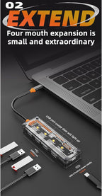 4 Ports Multi-Port USB 3.0 Hub, USB Type C to USB 3.0 4-in-1 Hub Adapter Station with a USB C Power Port for Laptop, Flash Drive, Keyboard, Mouse, Transfer Rate tp to 5Gbps