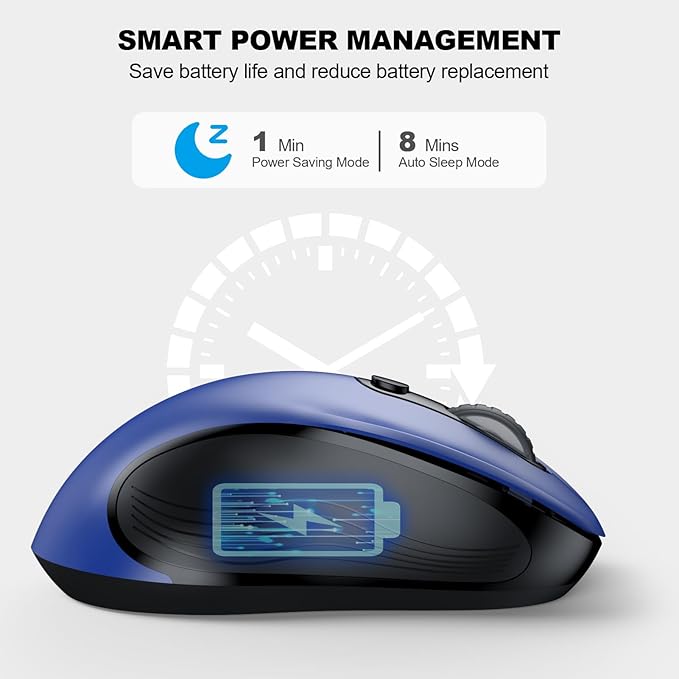 WisFox 2.4G Wireless Mouse for Laptop, Ergonomic Computer Mouse with USB Receiver and Type-C Adapter, 3 Adjustable Levels, 6 Button Cordless Wireless Mice for Windows Mac PC Notebook (Blue)