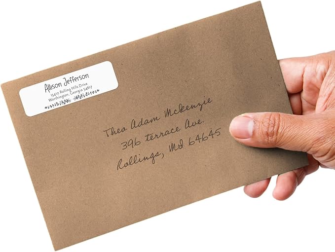 Black and White Botanical Rolled Address Labels / 250 Personalized Return Address Labels/Designer Address Stickers in Elegant Plastic Dispenser