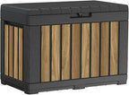 Keter Signature Collection 50 Gallon Resin Deck Box Organization and Storage Box for Patio Outdoor Cushions, Throw Pillows, Garden Tools and Pool Supplies, Oakridge