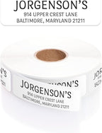 White with Black Print Modern Rolled Address Label/Roll of 500 Personalized Address Labels/Designer Return Address Stickers in Elegant Plastic Dispenser
