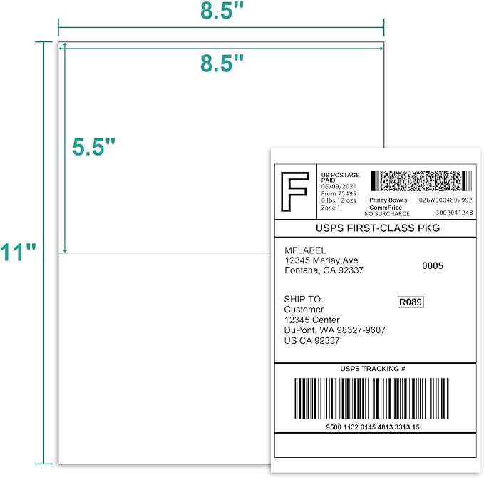 MFLABEL Half Sheet Laser/Inkjet Shipping Labels(8000Labels)