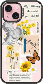 MOSNOVO Magnetic Case for iPhone 15, 10ft Military-Grade Protection, Compatible with Magsafe, Shockproof Phone Case for iPhone 15 - Vintage Collage Art - Clear Black