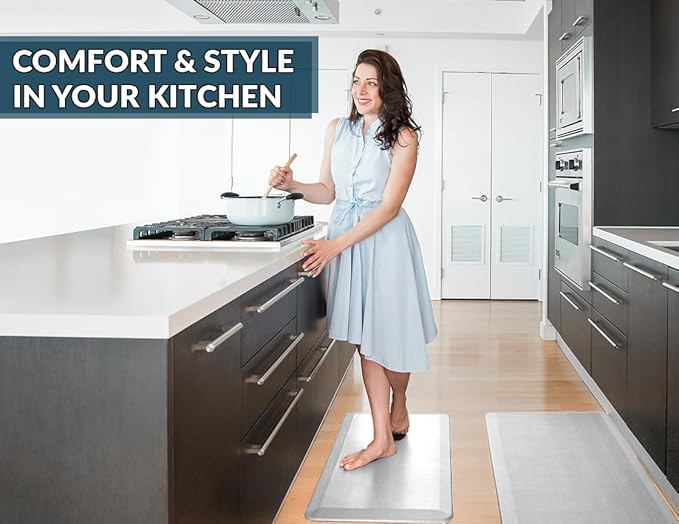 ComfiLife Anti Fatigue Floor Mat – 3/4 Inch Thick Kitchen Mats for Floor, Standing Desk Mat, Kitchen Rug – Comfort at Home, Office – Durable – Stain Resistant – Non-Slip Bottom (24" x 70", Silver)