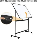 H-Qprobd 48"x36" Mobile Whiteboard Double-Sided Magnetic Dry Erase Board on Wheels - Comercial Rolling White Boards with Sturdy Stand for Home, Office & School