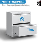 2 Drawer Lateral File Cabinet with Lock, 26.8" Wide Metal Filing Cabinets for Home Office, Steel Storage File Cabinet for Letter/Legal/F4/A4 Size with Hanging Bars, Assembly Required(White)