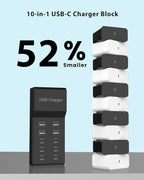 USB C Charger Block 10-Port USB-C Charging Station 6 USBC Ports & 4 USB-A Ports Total 50W USB Power Strip for Multi Devices for iPhone 16 17 15 14 13 12 Se, Galaxy, Pixel, Tablet, Camera, Headphones