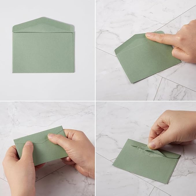 120 Pack Kraft Mini Envelopes Small Envelopes Self-Adhesive Tiny Pockets for Business Cards Christmas Holiday Small Gift Cards Invitations Cards(4.13"×2.76") (Sage-Green)