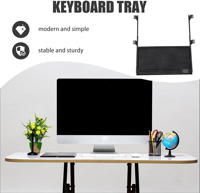 jojofuny 1 Set of Keyboard Tray Under Desk, Keyboard Sliding Tray Under Desk, Keyboard Drawer Slide Tray, Keyboard Shelf, for Home and Office