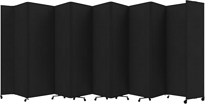 Versare Room Divider 360 Portable Wall Partition | Folding Panels | Large Freestanding Divider | Locking Wheels | Temporary Room Separator | 25' x 7'6'', Black