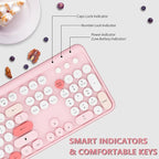 Wireless Keyboard,KOOTOP Cute Colorful 104 Keys Typewriter Retro Round Keycaps Keyboard for PC Laptop,Desktop,Windows, Home and Office Keyboards (Pink)