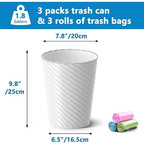 Bathroom Trash Can, 3 Pack 1.8 Gallons Small Trash Can with Trash Bags, Bathroom Garbage Can, Plastic Trash Bin, Round Waste Basket for Living Room, Bedroom, Office, Kitchen, Compact Space (White)