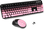 FD Wireless Keyboard and Mouse Combo - 2.4G Full-Sized Cute Colorful Mouse and Keyboard with 104 Round Keys Retro Typewriter Keyboards for Laptop/Windows/PC - Pink Gradient
