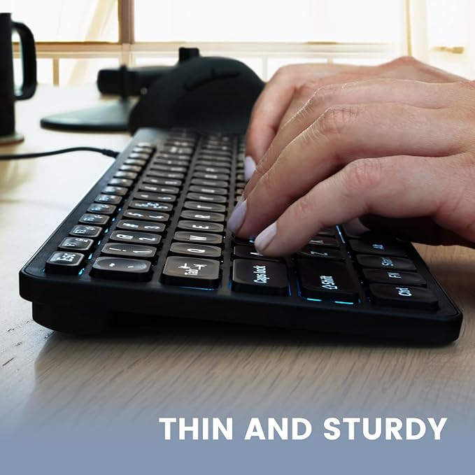 Perixx PERIBOARD-333RGB Wired Backlit USB Keyboard- X Type Scissor Keys - Compact 14.25x4.57x0.83 Inches - Big Print Letters - RGB Backlit - US English