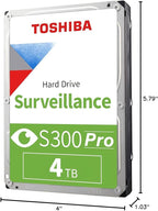 Toshiba S300 PRO 4TB Surveillance 3.5” Internal Hard Drive – CMR SATA 6 Gb/s 7200 RPM 512MB Cache - HDWTA40UZSVAR