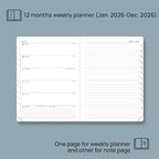 POPRUN Weekly Planner 2026 (Medium 6.5" x 8.5") Calendar 12 Months Notebook with Horizontal Layout, Leather Soft Cover, Monthly Tabs, Inner Pocket, 100GSM Thick Paper, Pen Holder - Lilac