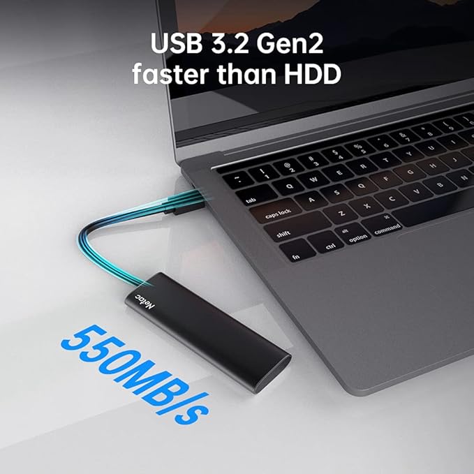 Netac 250GB Portable SSD USB 3.2 Gen 2 (10 Gbps, Type-C) External Solid State Drive Backup Slim Portable Drive for File Storage/Business Travel Essential, Rapid Read & Write Low Noise, Zslim