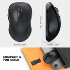 WisFox 2.4G Wireless Mouse for Laptop, Ergonomic Computer Mouse with USB Receiver and Type-C Adapter, 3 Adjustable Levels, 6 Button Cordless Wireless Mice for Windows Mac PC Notebook (Black)