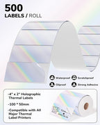 Holographic Square Thermal Labels (4 x 2 inch), Self-Adhesive Direct Thermal Sticker Label, Compatible with All Thermal Shipping Label Printers, for Name, Price Tag, DIY, Logo, 500 Labels/Roll