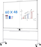 maxtek 60 x 48 Double Sided Rolling Whiteboard, Mobile Whiteboard Magnetic White Board - Large Reversible Dry Erase Board Easel Standing Board on Wheels with Stand (60 x 48)