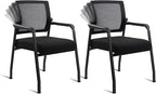 Desk Chair No Wheels with Adjustable Mesh Backrest, Arm Chair with Ergonomic Lumbar Support and Thickened Seats Cushion, Waiting Room Chairs for Office School Church Guest Reception, 2PACK