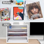 Paper Organzier Wood Desktop Organizer Storage Letter Tray File Sorter with Adjustable Shelves for Home Office