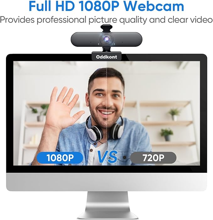 Full HD 1080P Webcam with Microphone, Auto-Light Balance, Rotatable Design,Privacy Cover, Plug and Play for Zoom, Skype,Web Conferencing - Compatible with Windows, Mac, Laptop, Desktop