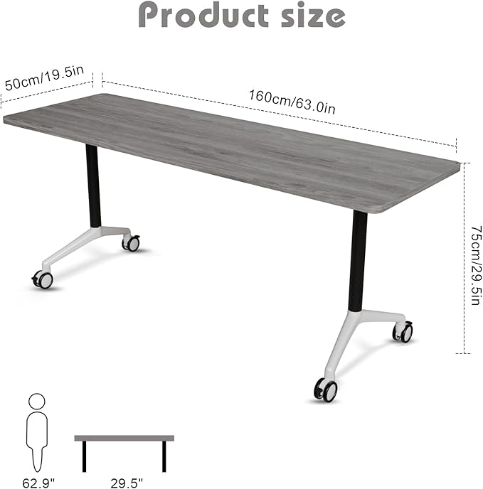 Conference Room Table with Flip-Top Design for Dynamic Meetings, Business Table Computer Desk with Heavy-Duty Frame,Foldable Seminar Meeting Tables for Home Office (6, B, 61IN)
