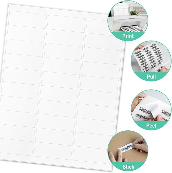 L LIKED Printable Address Labels, 1" x 2-5/8", 1,500 Labels, 30 per Sheet, Label Stickers for Envelopes (50 Sheets)