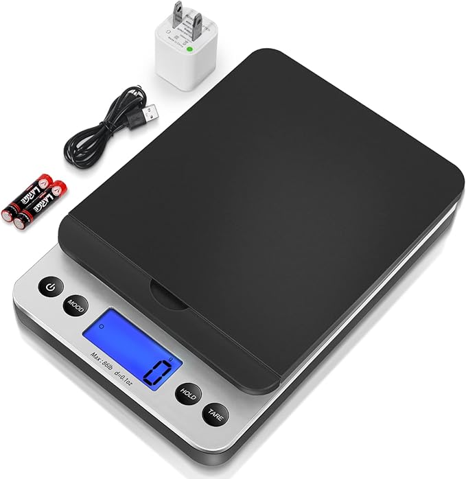 THINKSCALE Shipping Scale, 86lb Postal Scale with Hold and Tear Function, 5 Units, Auto-Off, Postage Scale for Packages Mailing Small Business, AC Adapter & Battery Included