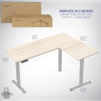 VIVO Electric Corner L-Shaped 63 x 55 in Standing Desk, Memory Height Adjustment, Light Wood Top Gray Frame, DESK-E3CTGC