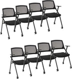 8 Pack Executive Office Chairs with Caster Adjustable Armrest Ergonomic Mid-Back Breathable Mesh Foldable Conference Reception Chair Set for Home School Waiting Room