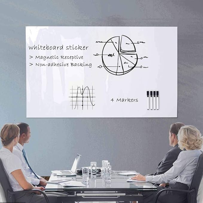 Magnetic Whiteboard Contact Paper for Wall 94 x 48 inches, Magnetic Dry Erase White Board Sticker with Non-Adhesive Backing for Office Home School